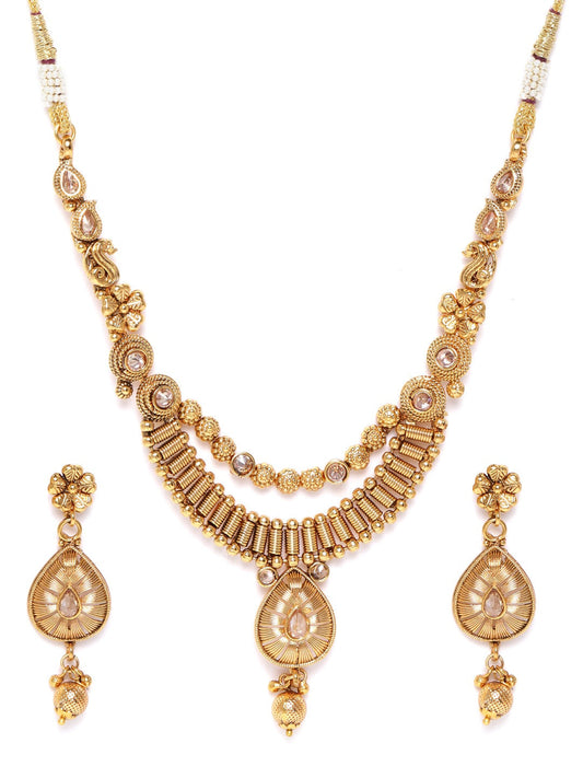 Priyaasi Women Kundan Beads Gold Plated Jewellery Set - Grab2buy