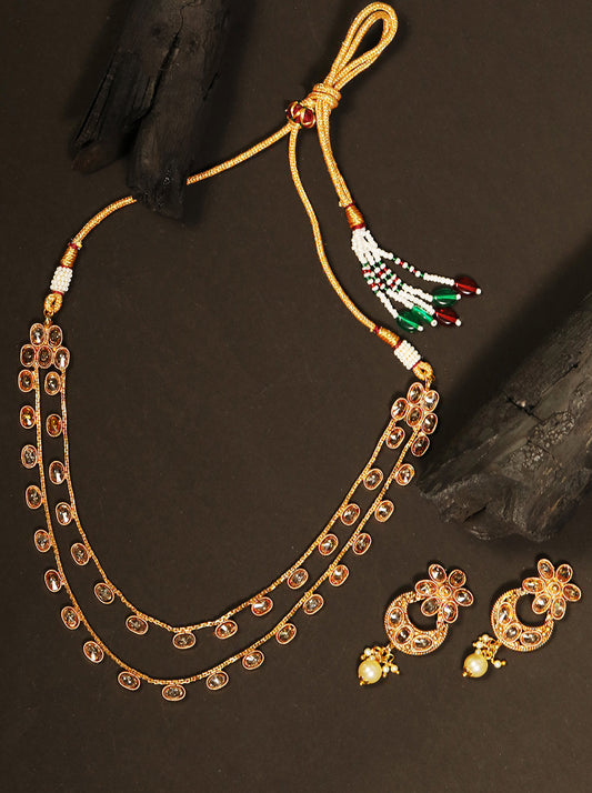 Priyaasi Women Kundan Pearls Gold Plated Layered Jewellery Set - Grab2buy