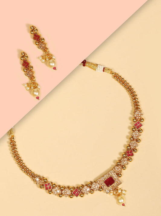 Priyaasi Women Ruby Stones Pearls Beads Gold Plated Jewellery Set - Grab2buy