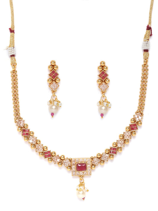 Priyaasi Women Ruby Stones Pearls Beads Gold Plated Jewellery Set - Grab2buy