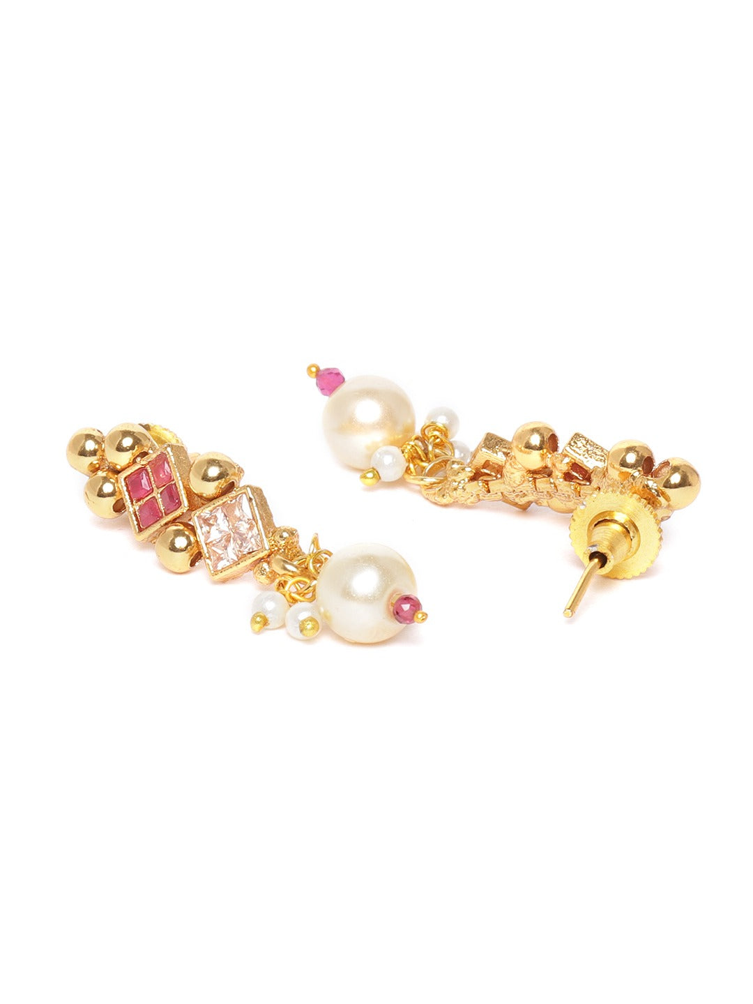 Priyaasi Women Ruby Stones Pearls Beads Gold Plated Jewellery Set - Grab2buy
