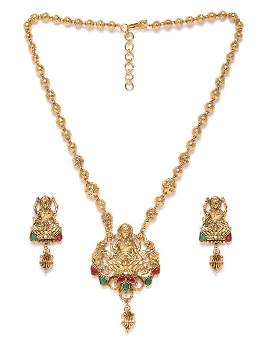 Priyaasi Women Ruby Emerald Beads Gold Plated Temple Jewellery Set - Grab2buy