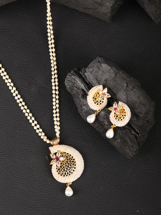 Priyaasi Women Pearls Beads Gold Plated Floral Jewellery Set - Grab2buy