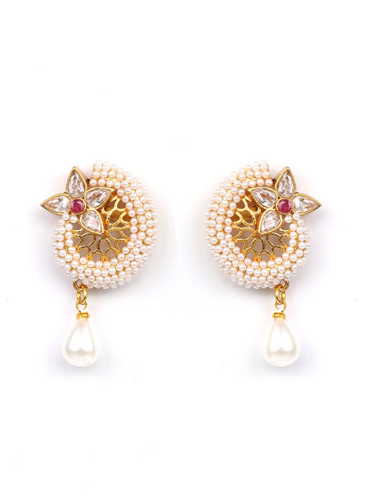 Priyaasi Women Pearls Beads Gold Plated Floral Jewellery Set - Grab2buy