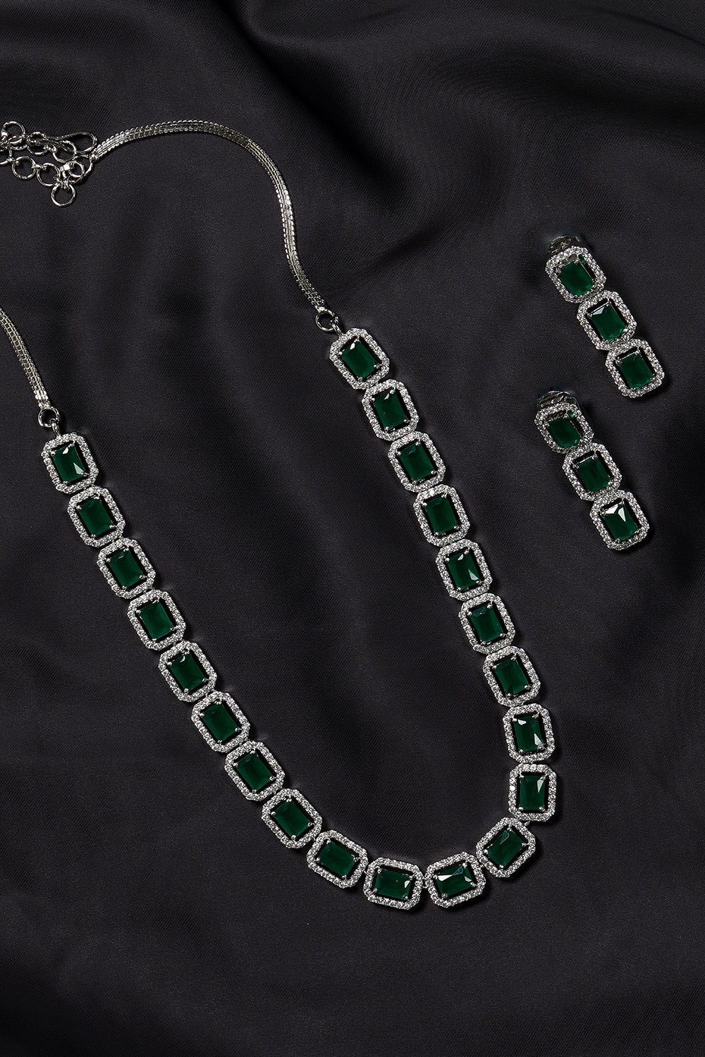 Priyaasi Women Emerald Delight - Green American Diamond Jewellery Set - Grab2buy