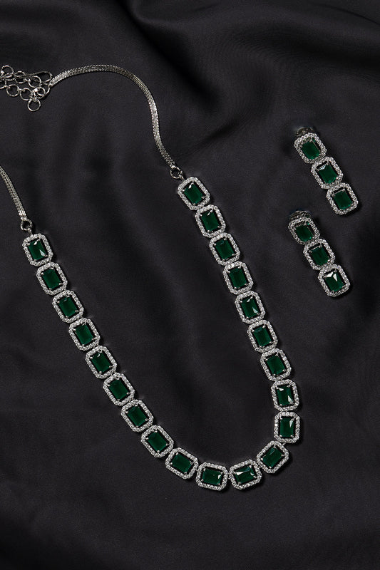 Priyaasi Women Emerald Delight - Green American Diamond Jewellery Set - Grab2buy