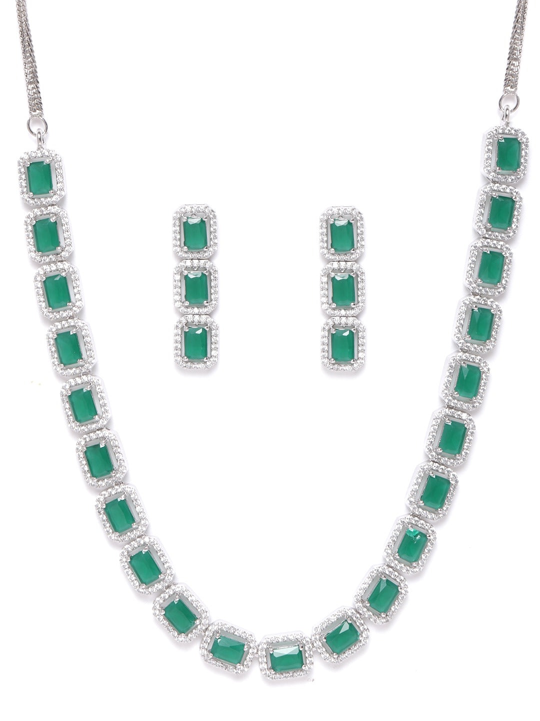 Priyaasi Women Emerald Delight - Green American Diamond Jewellery Set - Grab2buy