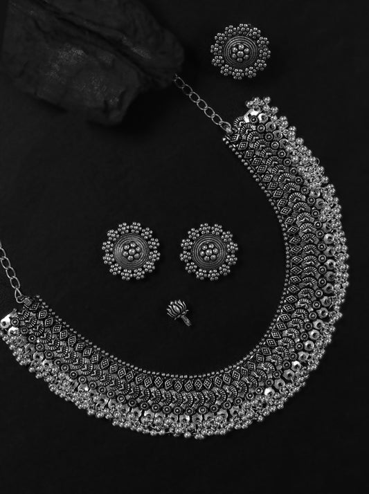 Priyaasi Women German Silver Oxidised Ghungroo Jewellery Set With Ring & Nosepin - Grab2buy