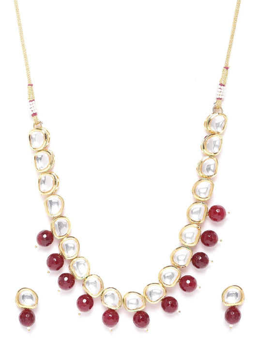 Priyaasi Women Maroon Pearls Kundan Gold Plated Jewellery Set - Grab2buy