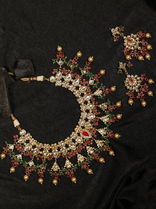 Priyaasi Women Multicolor Stones Kundan Beads Pearls Gold Plated Jewellery Set - Grab2buy