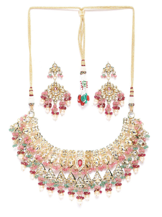 Priyaasi Women Multicolor Stones Kundan Beads Pearls Gold Plated Jewellery Set - Grab2buy
