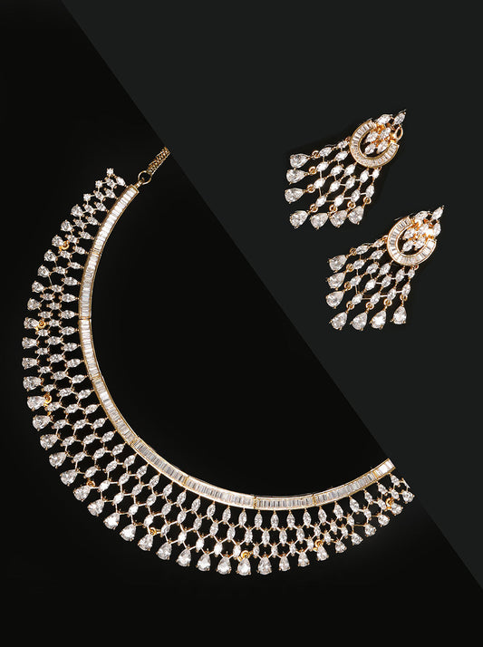 Priyaasi Women Gold Plated American Diamond Jewellery Set - Grab2buy
