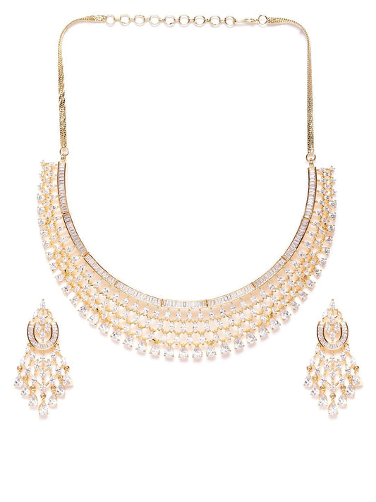 Priyaasi Women Gold Plated American Diamond Jewellery Set - Grab2buy