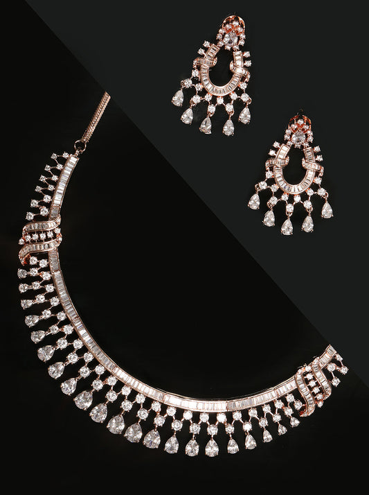Priyaasi Women Rose Gold American Diamond Jewellery Set - Grab2buy