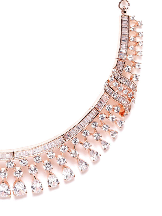 Priyaasi Women Rose Gold American Diamond Jewellery Set - Grab2buy