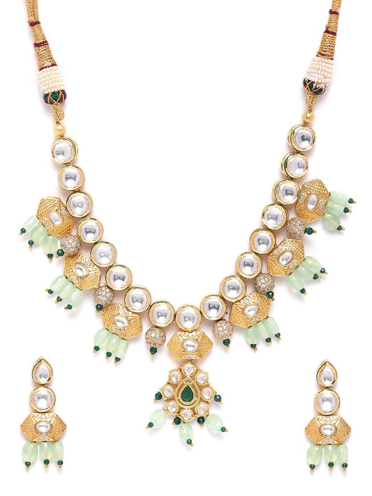 Priyaasi Women Mint Green Pearls Kundan Gold Plated Jewellery Set - Grab2buy