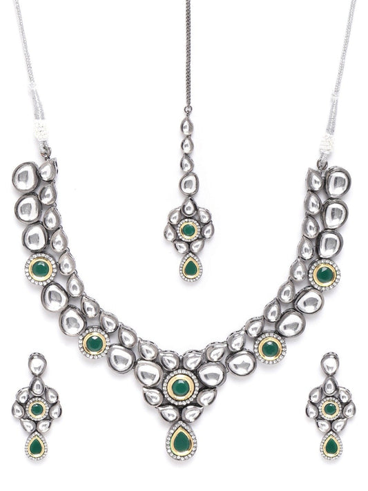 Priyaasi Women Black Kundan Emerald Stones Jewellery Set - Grab2buy