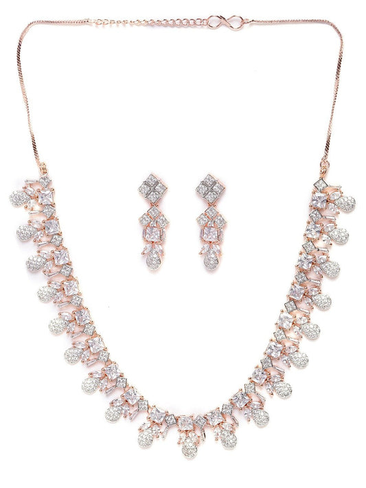 Priyaasi Women American Diamond Rose Gold Plated Leaf Jewellery Set - Grab2buy