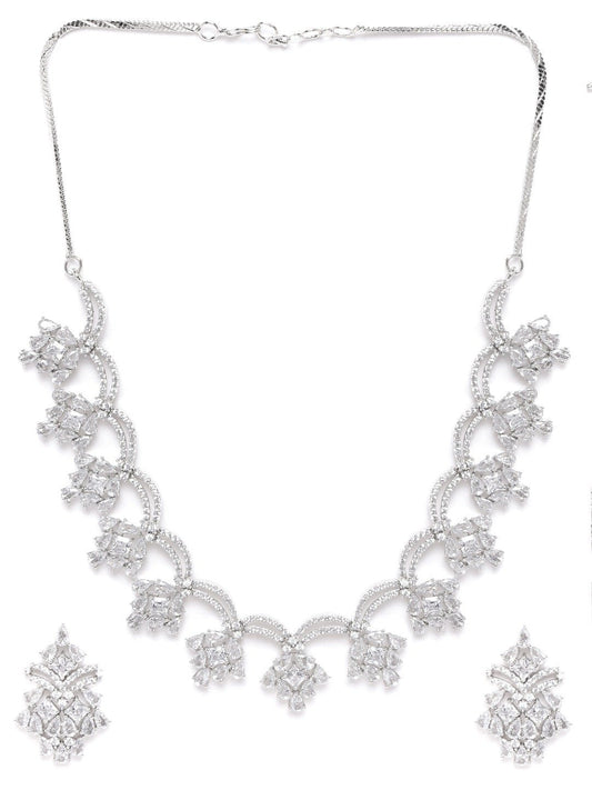 Priyaasi Women American Diamond Silver Plated Floral Jewellery Set - Grab2buy