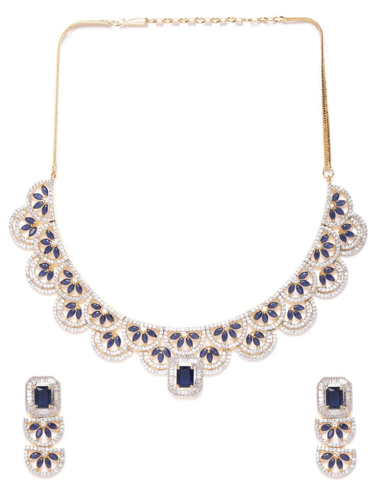 Priyaasi Women Blue American Diamond Gold Plated Jewellery Set - Grab2buy
