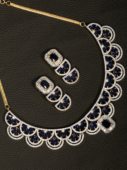Priyaasi Women Blue American Diamond Gold Plated Jewellery Set - Grab2buy