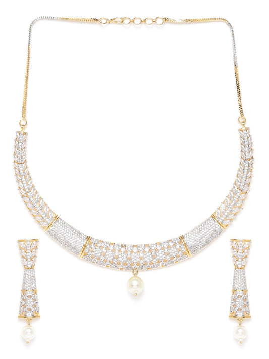 Priyaasi Women Pearls American Diamond Gold Pated Jewellery Set - Grab2buy