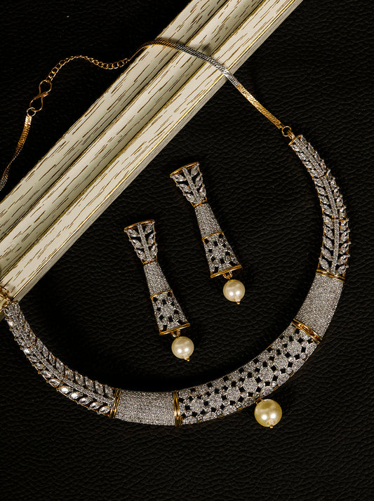 Priyaasi Women Pearls American Diamond Gold Pated Jewellery Set - Grab2buy