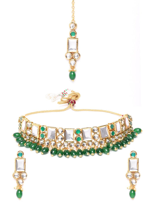 Priyaasi Women Kundan Emerald StonesGold Plated Jewellery Set - Grab2buy