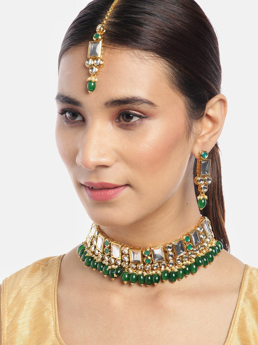 Priyaasi Women Kundan Emerald StonesGold Plated Jewellery Set - Grab2buy