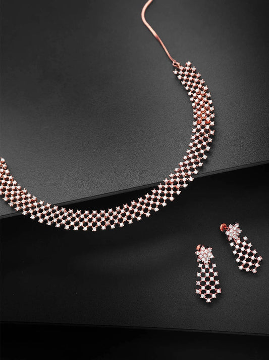 Priyaasi Women American Diamond Rose Gold Plated Ethnic Jewellery Set - Grab2buy