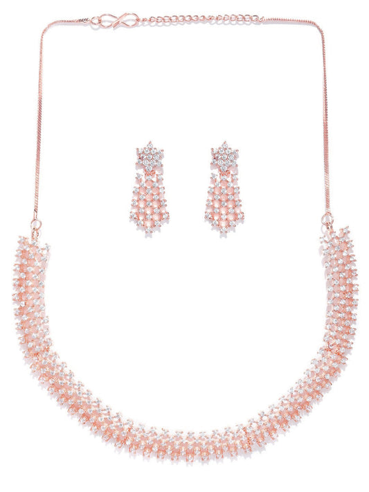 Priyaasi Women American Diamond Rose Gold Plated Ethnic Jewellery Set - Grab2buy