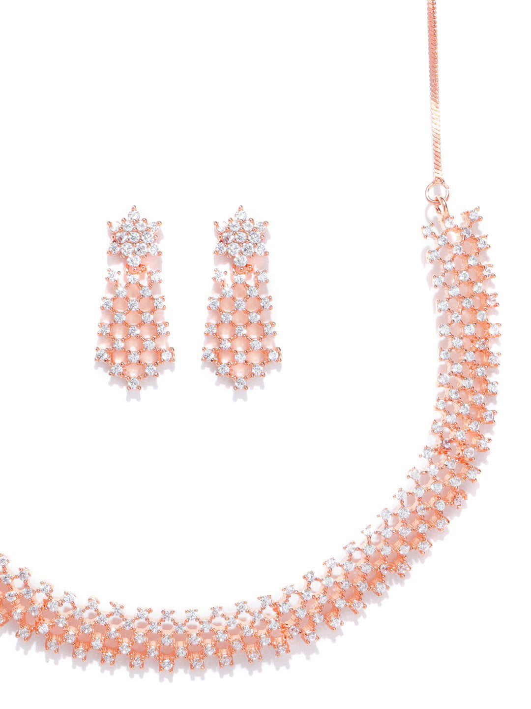 Priyaasi Women American Diamond Rose Gold Plated Ethnic Jewellery Set - Grab2buy