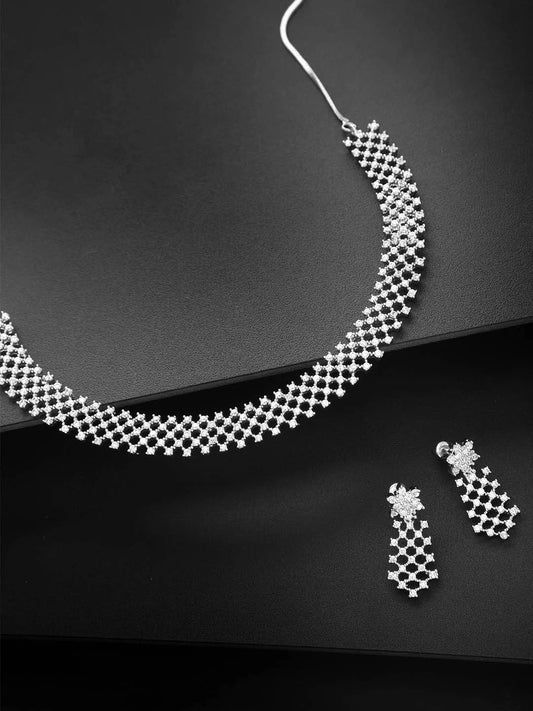 Priyaasi Women American Diamond Silver Plated Ethnic Jewellery Set - Grab2buy