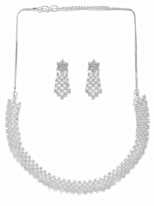 Priyaasi Women American Diamond Silver Plated Ethnic Jewellery Set - Grab2buy