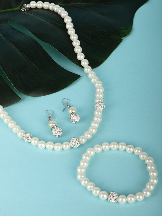 Priyaasi Women Silver Plated Pearls Jewellery Set with Bracelet | Grab2Buy