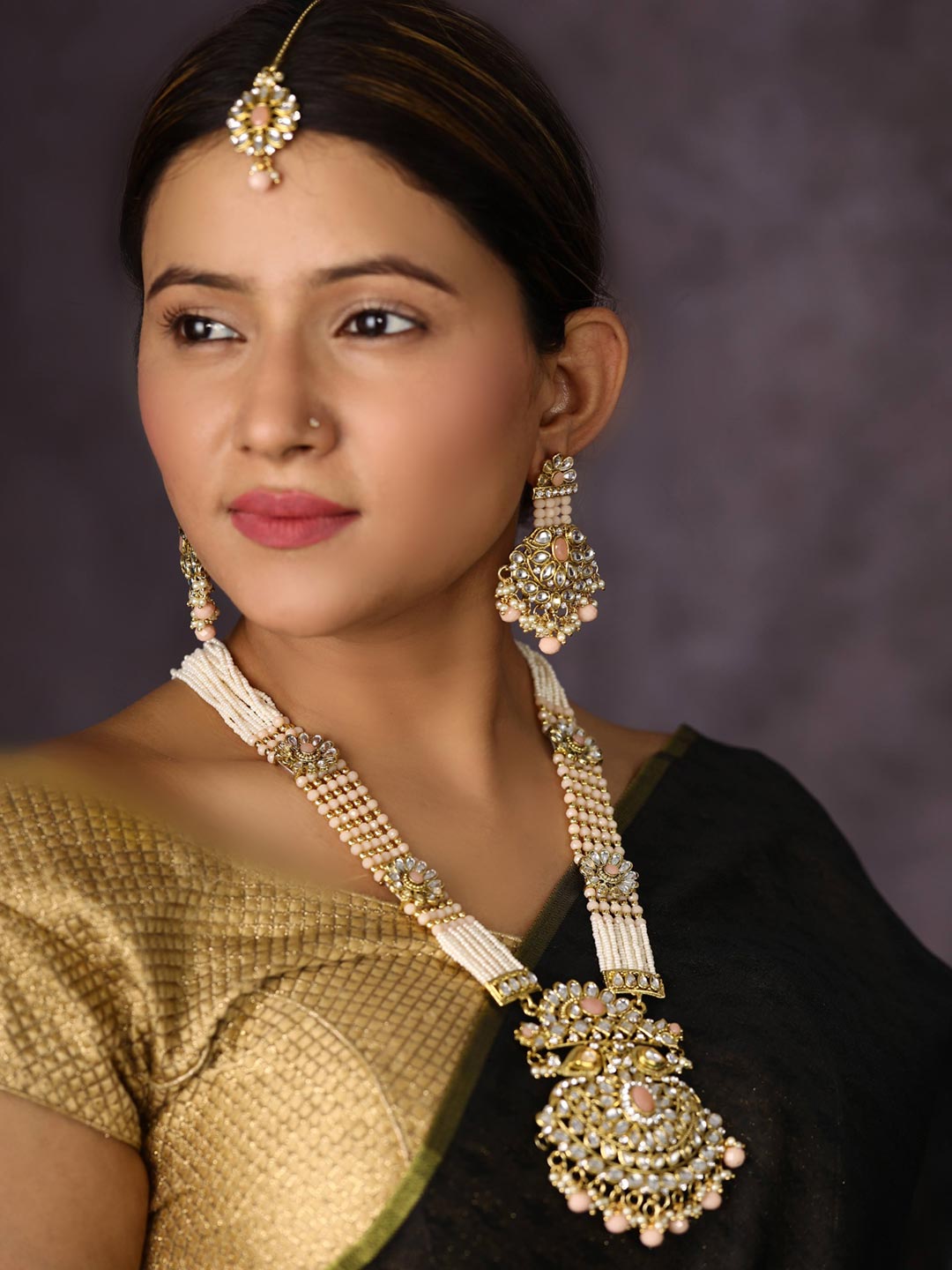 Priyaasi Women Multi-Color Beads Pearls Gold Plated Rani Haar with Maang Tikka - Grab2buy