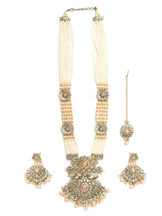 Priyaasi Women Multi-Color Beads Pearls Gold Plated Rani Haar with Maang Tikka - Grab2buy