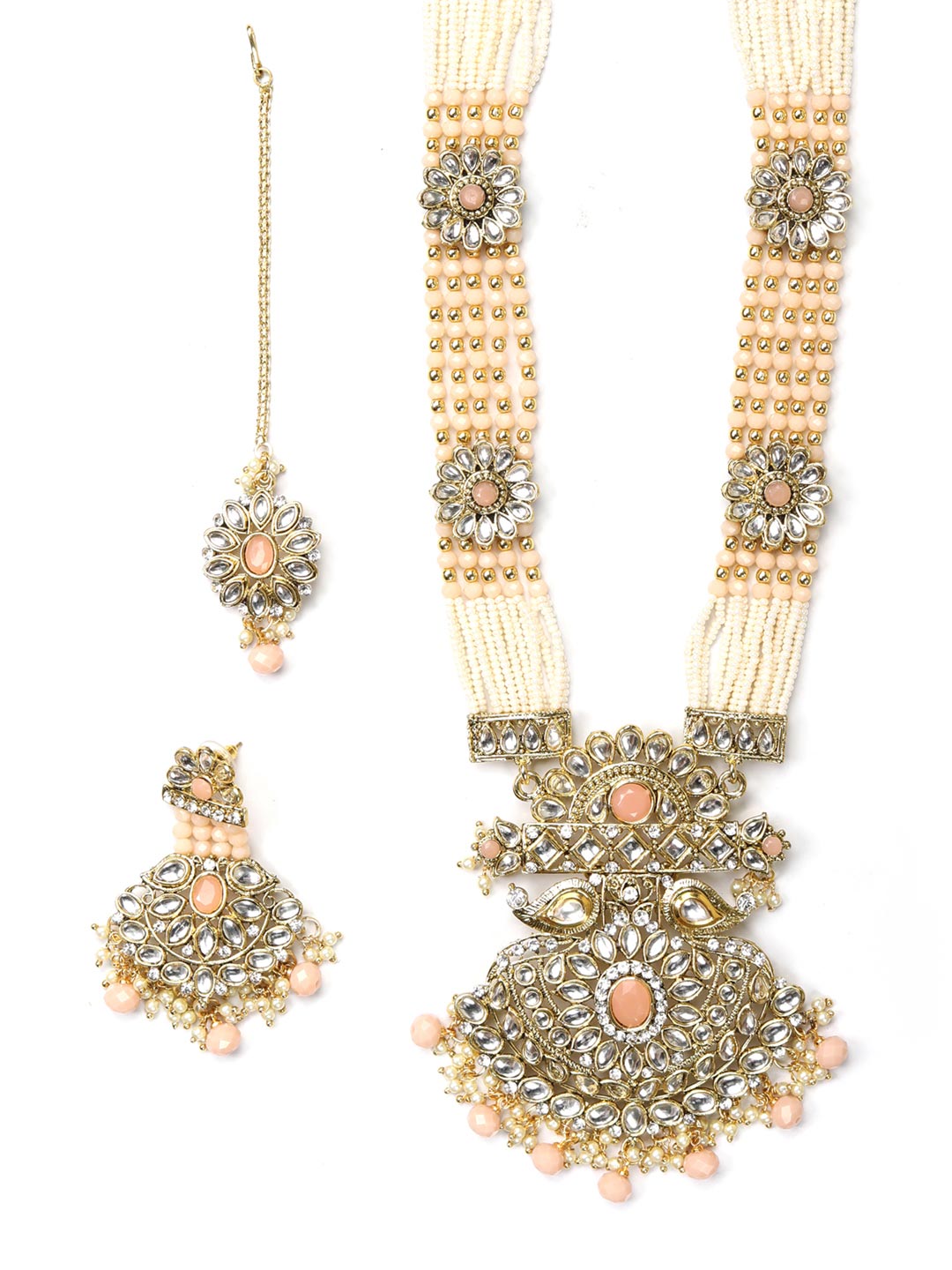 Priyaasi Women Multi-Color Beads Pearls Gold Plated Rani Haar with Maang Tikka - Grab2buy