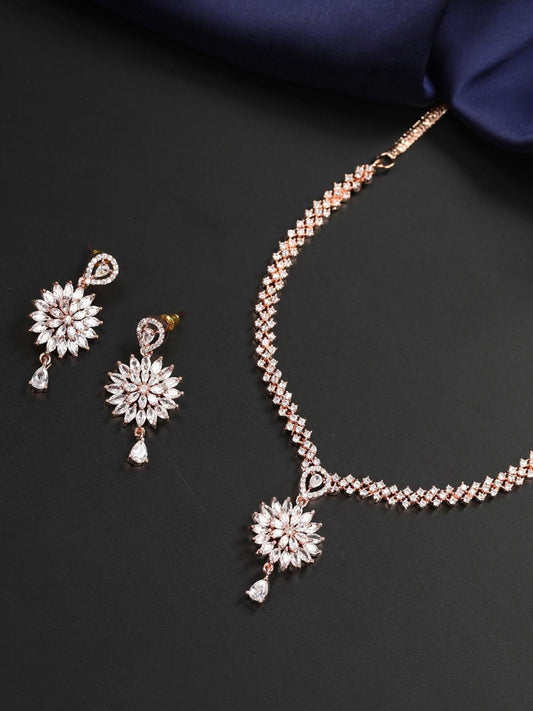 Priyaasi Women Dreamy Dahlia - American Diamond Rose Gold Plated Jewellery Set - Grab2buy