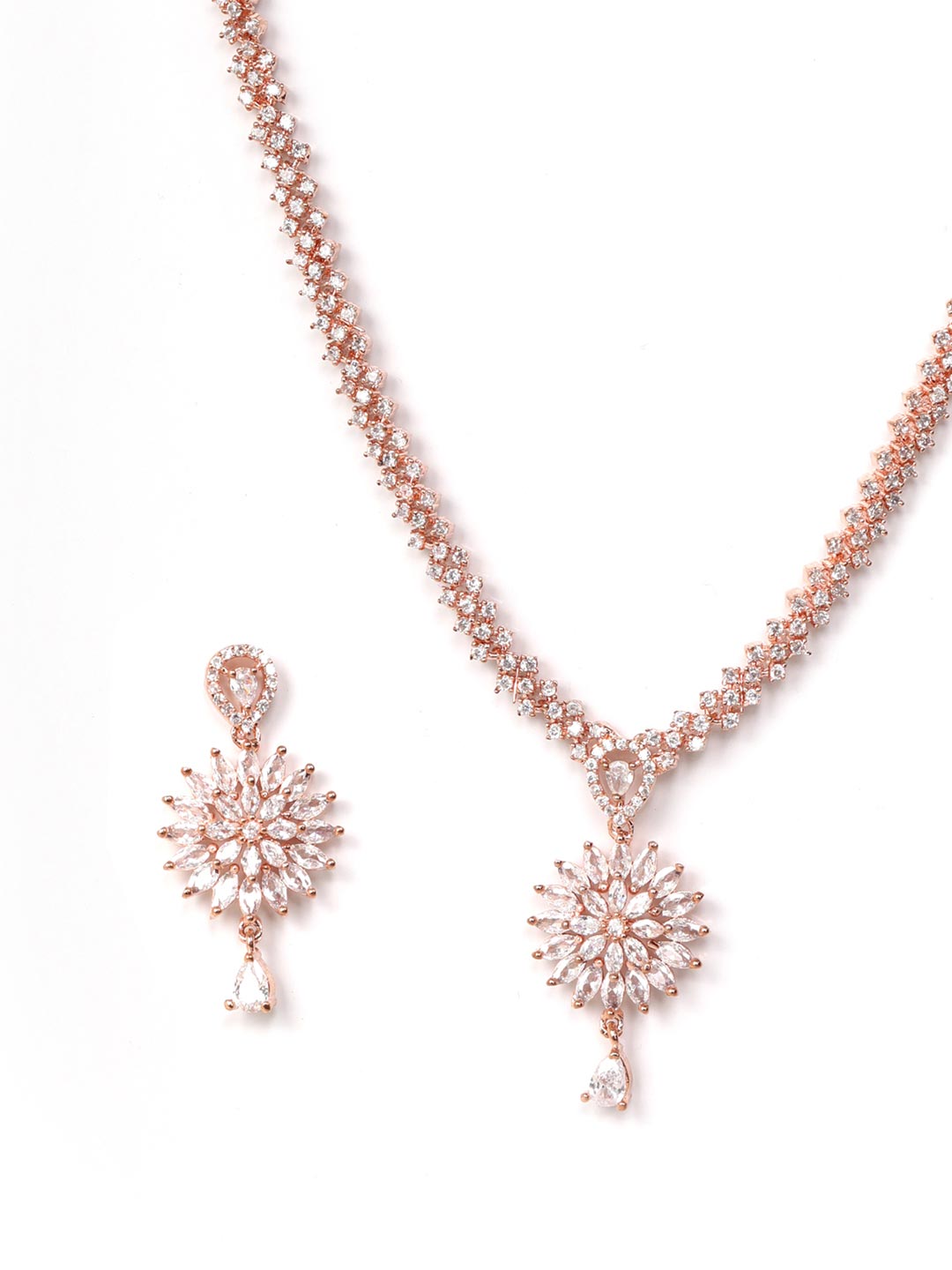 Priyaasi Women Dreamy Dahlia - American Diamond Rose Gold Plated Jewellery Set - Grab2buy