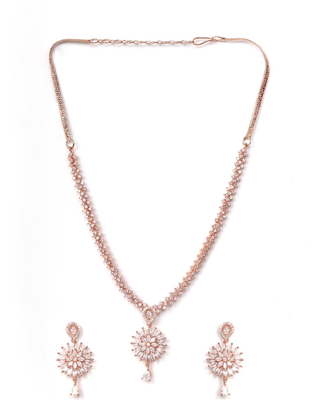 Priyaasi Women Dreamy Dahlia - American Diamond Rose Gold Plated Jewellery Set - Grab2buy