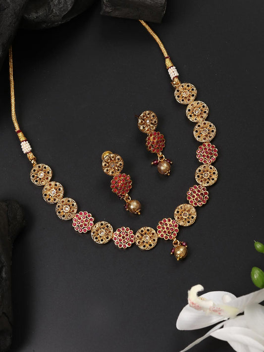 Priyaasi Women Ruby Kundan Pearls Gold Plated Jewellery Set - Grab2buy