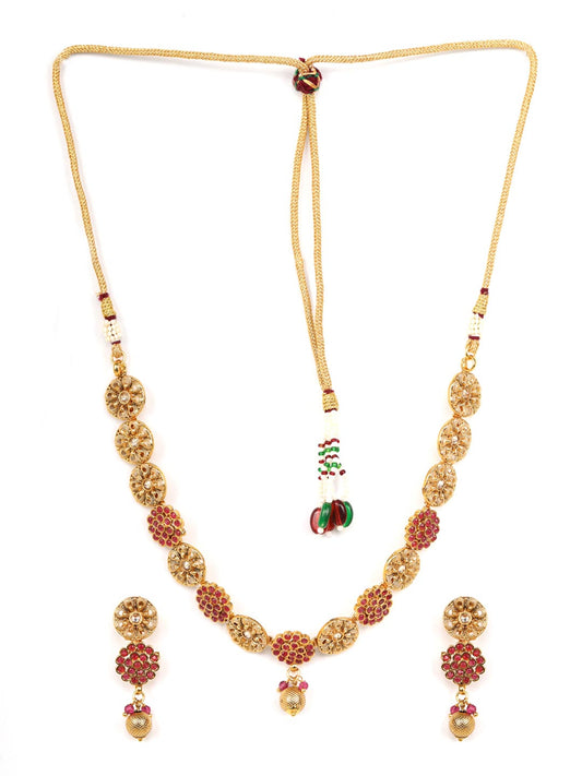 Priyaasi Women Ruby Kundan Pearls Gold Plated Jewellery Set - Grab2buy