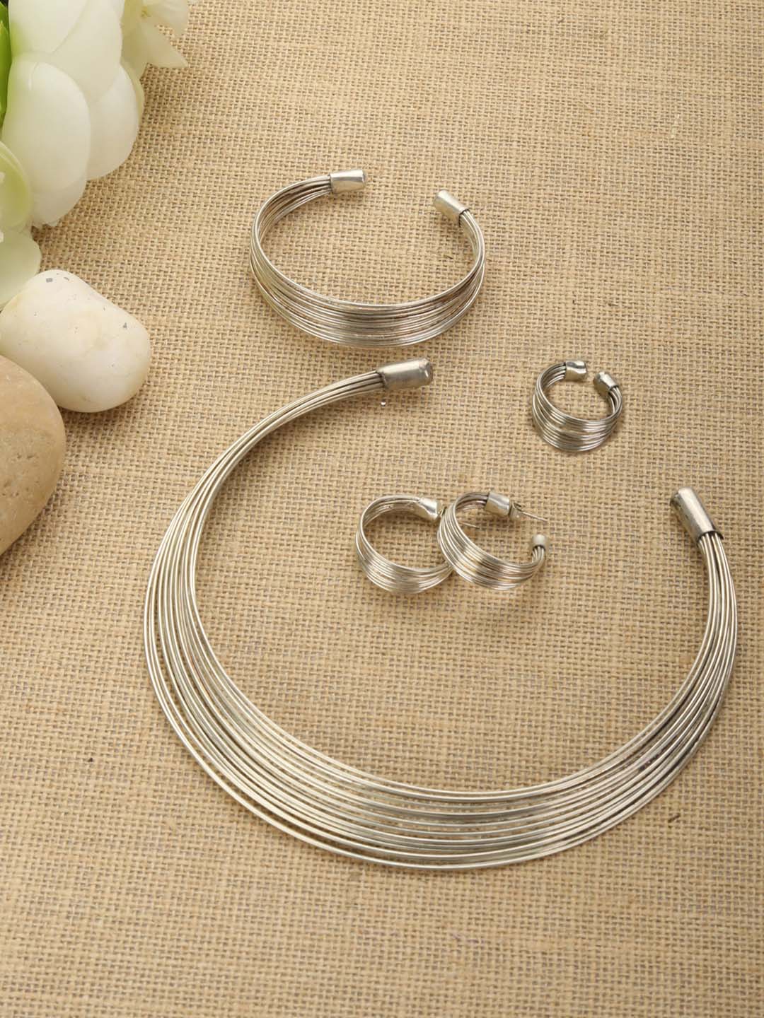 Priyaasi Women Silver Plated Necklace with Earrings, Ring & Bracelet | Grab2Buy