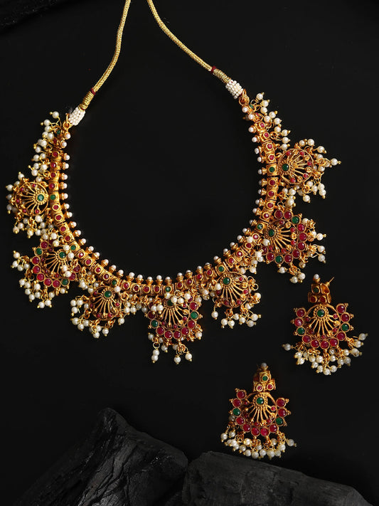 Priyaasi Women Ruby Emerald Beads Gold Plated Jewellery Set - Grab2buy