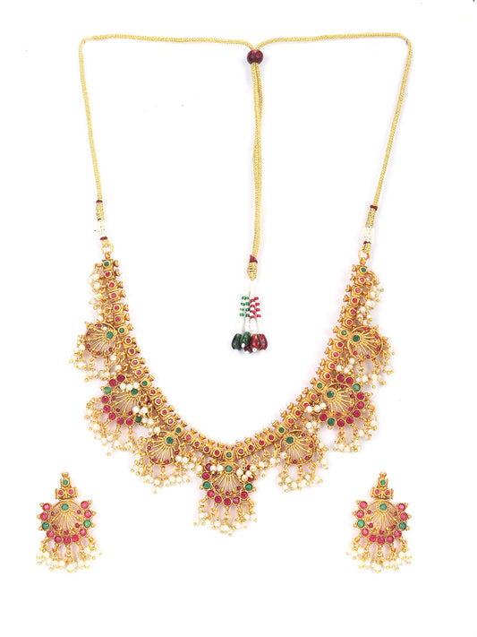 Priyaasi Women Ruby Emerald Beads Gold Plated Jewellery Set - Grab2buy