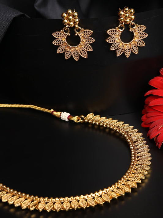 Priyaasi Women Gold Plated Leaf Patterned Jewellery Set - Grab2buy