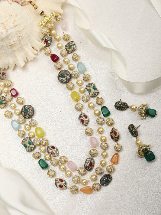 Priyaasi Women Multi-Color Beads Pearls Stones Gold Plated Jewellery Set - Grab2buy