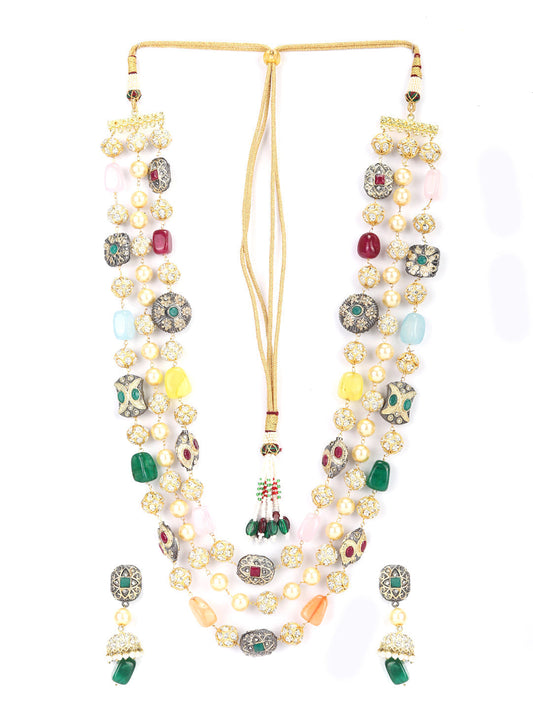 Priyaasi Women Multi-Color Beads Pearls Stones Gold Plated Jewellery Set - Grab2buy