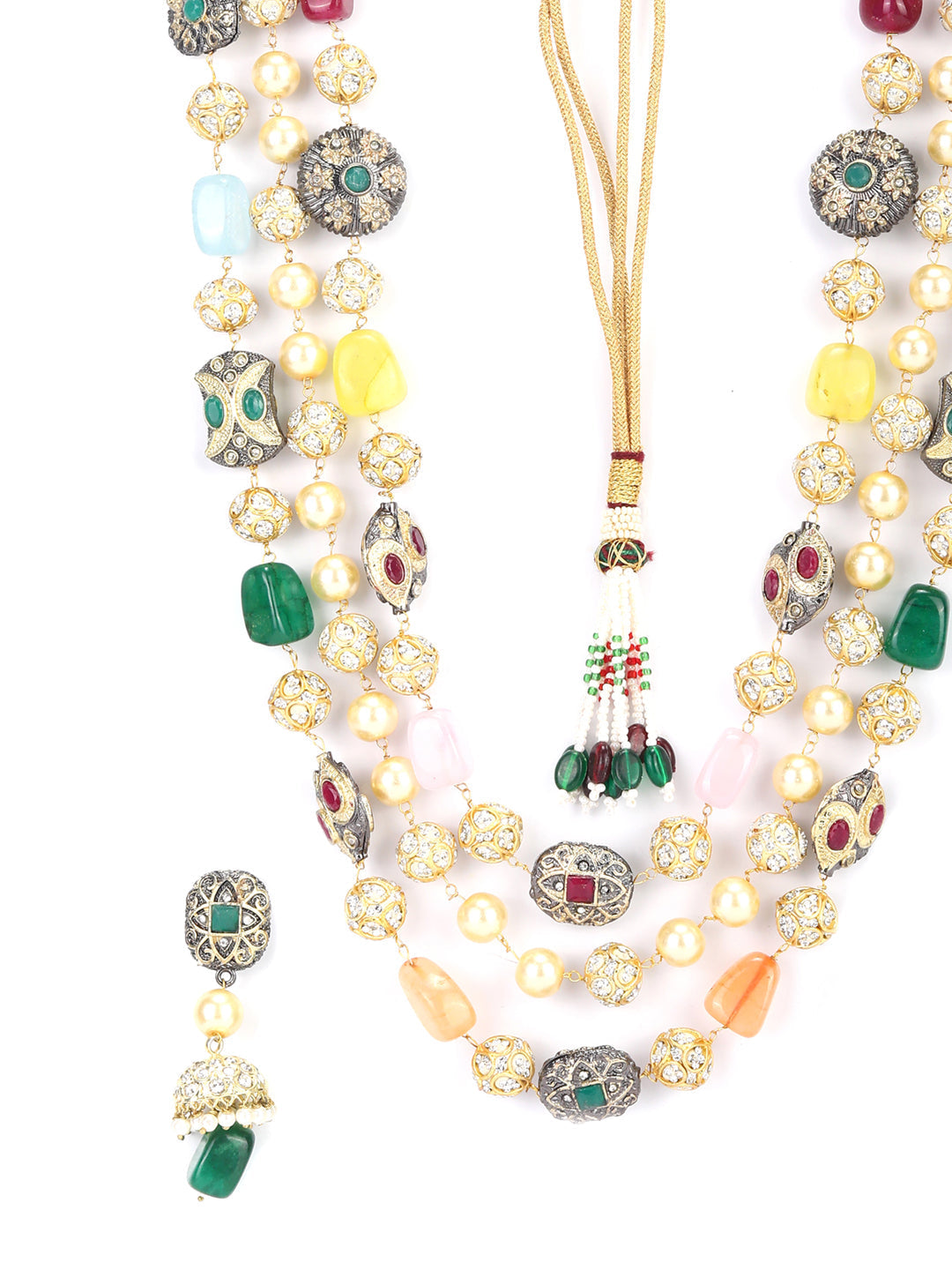 Priyaasi Women Multi-Color Beads Pearls Stones Gold Plated Jewellery Set - Grab2buy